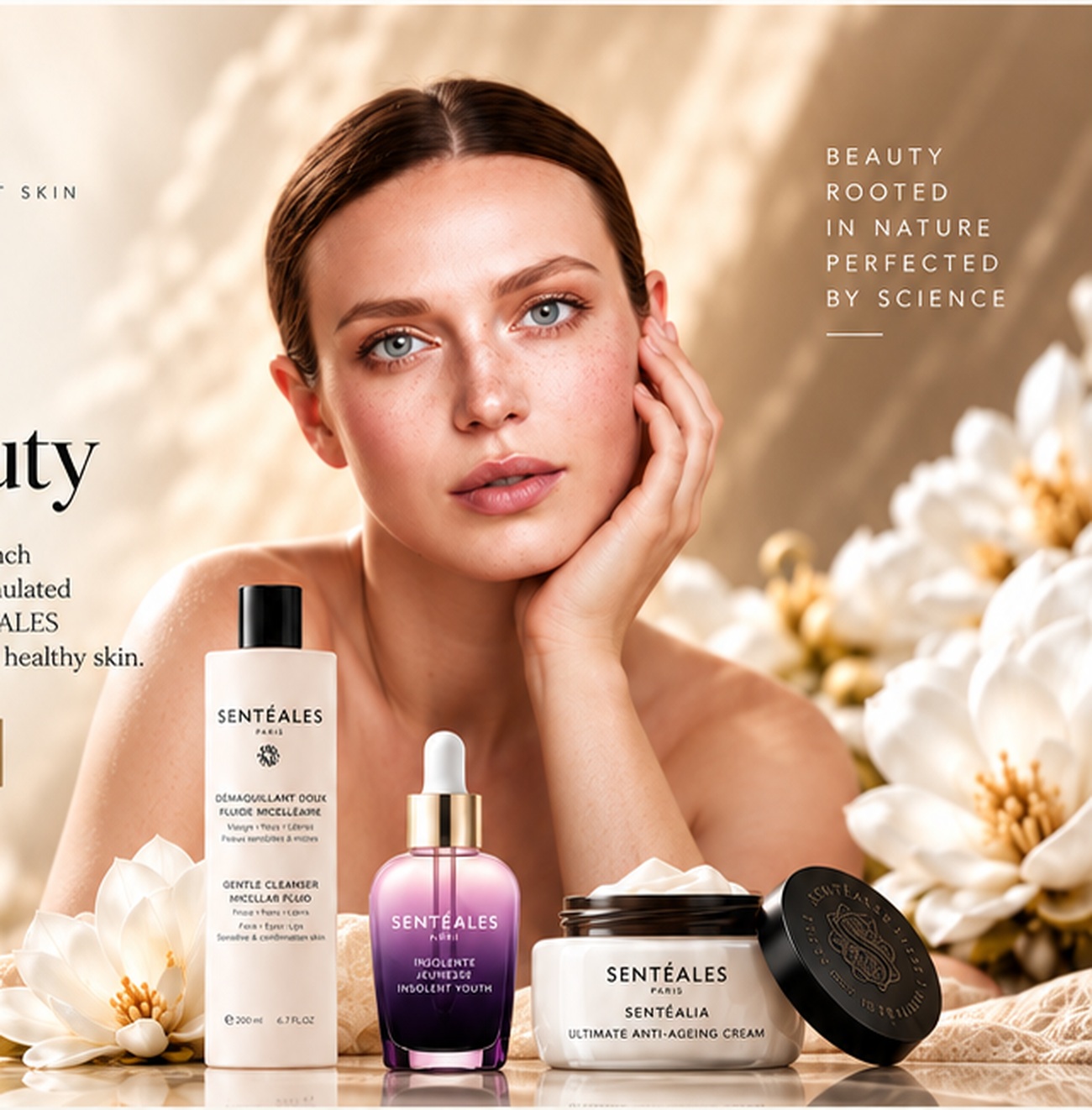 SENTÉALES skincare with beauty editorial image